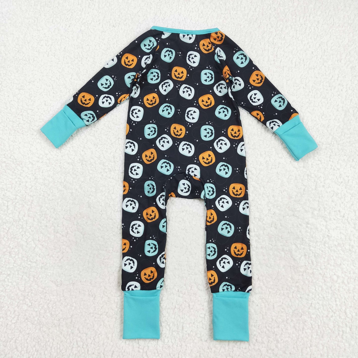 Sibling Baby Kids Ghost Pumpkins Bats Halloween Two Way Zip Convertible Rompers