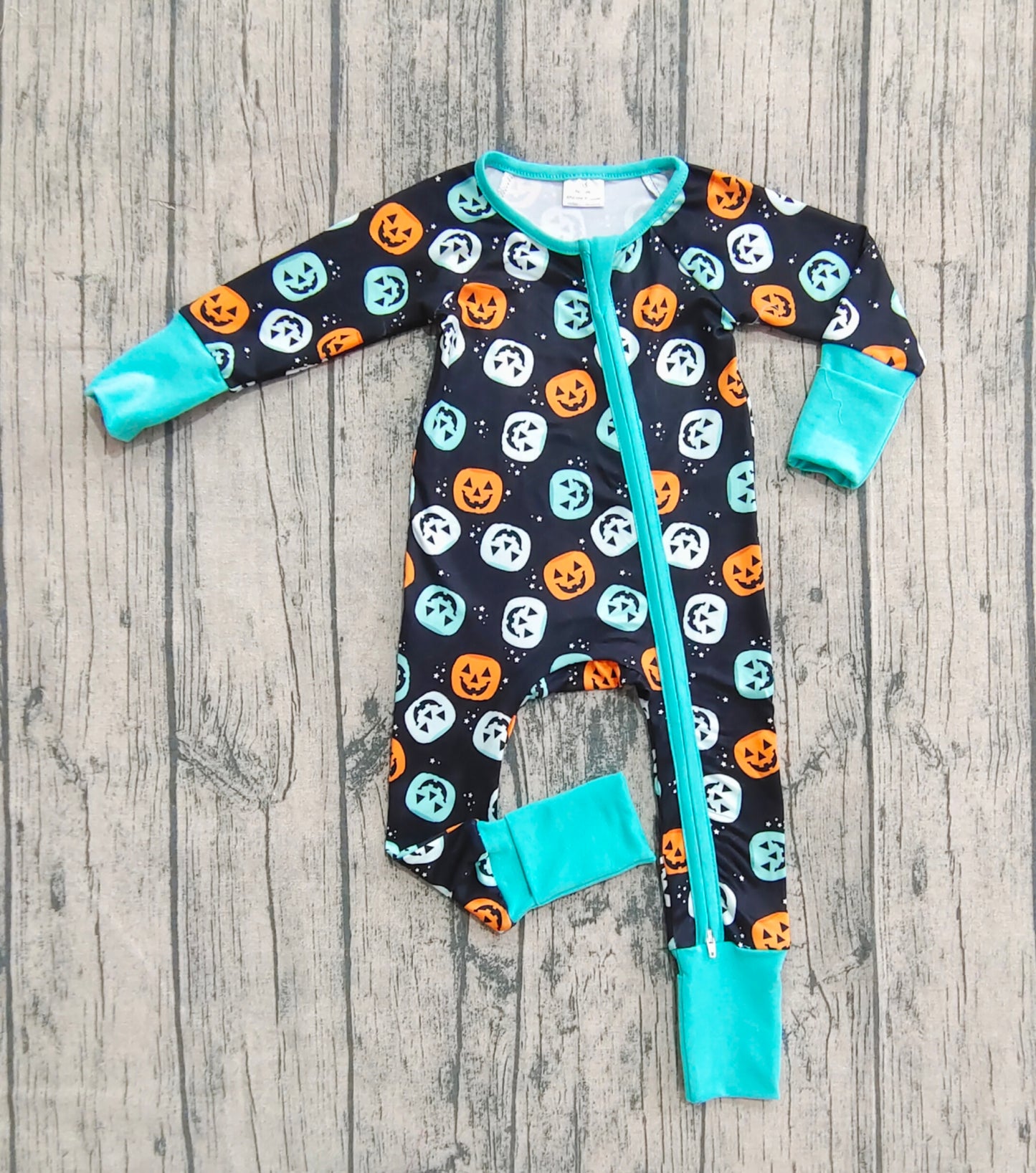 Baby Boys Ghost Pumpkins Fall Zipper Footie Rompers