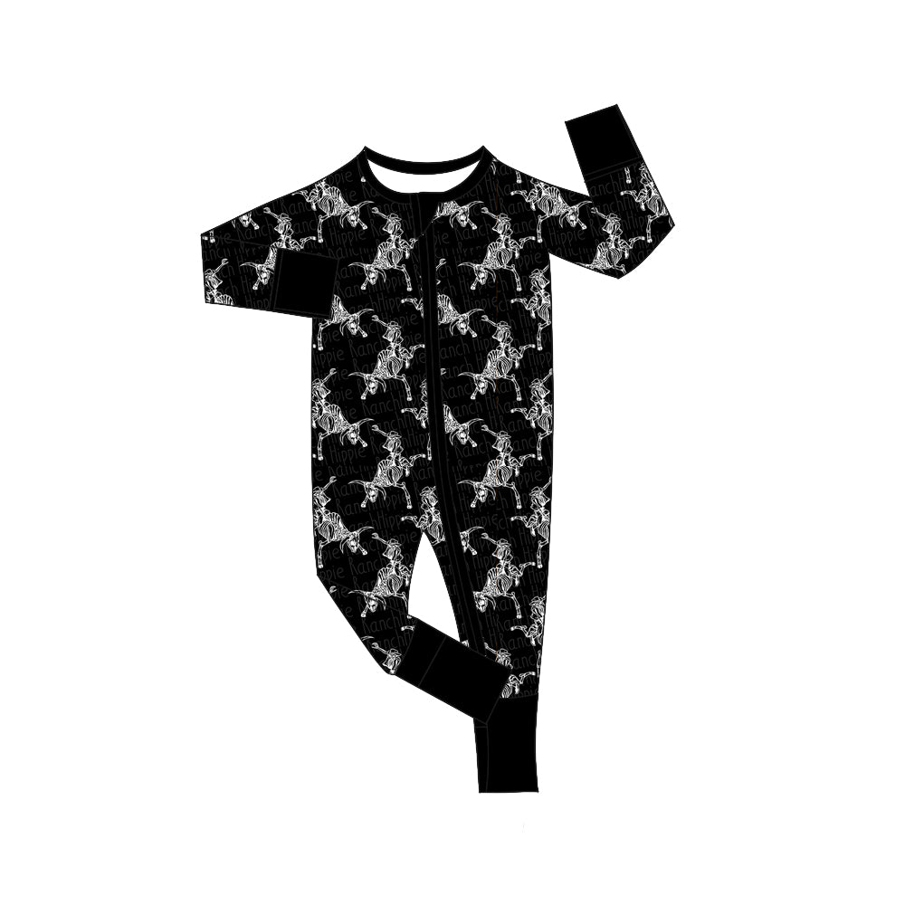Baby Boys Black Horse Rodeos Western Zipper Pant Rompers