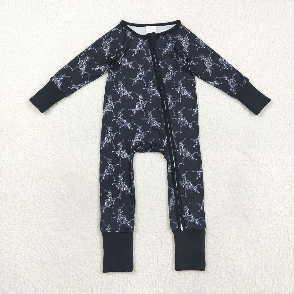 Baby Boys Black Horse Rodeos Western Zipper Pant Rompers