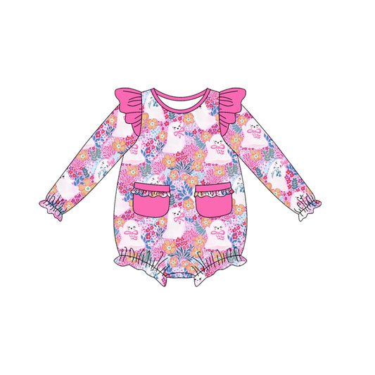 Baby Girls Long Sleeves Ghosts Floral Pockets Ruffle Rompers Preorder