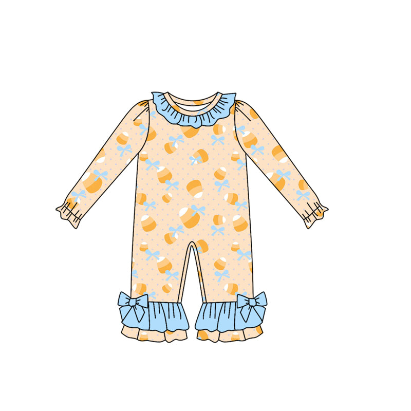 Baby Girls Long Sleeves Bows Candy Ruffle Pant Rompers Preorder