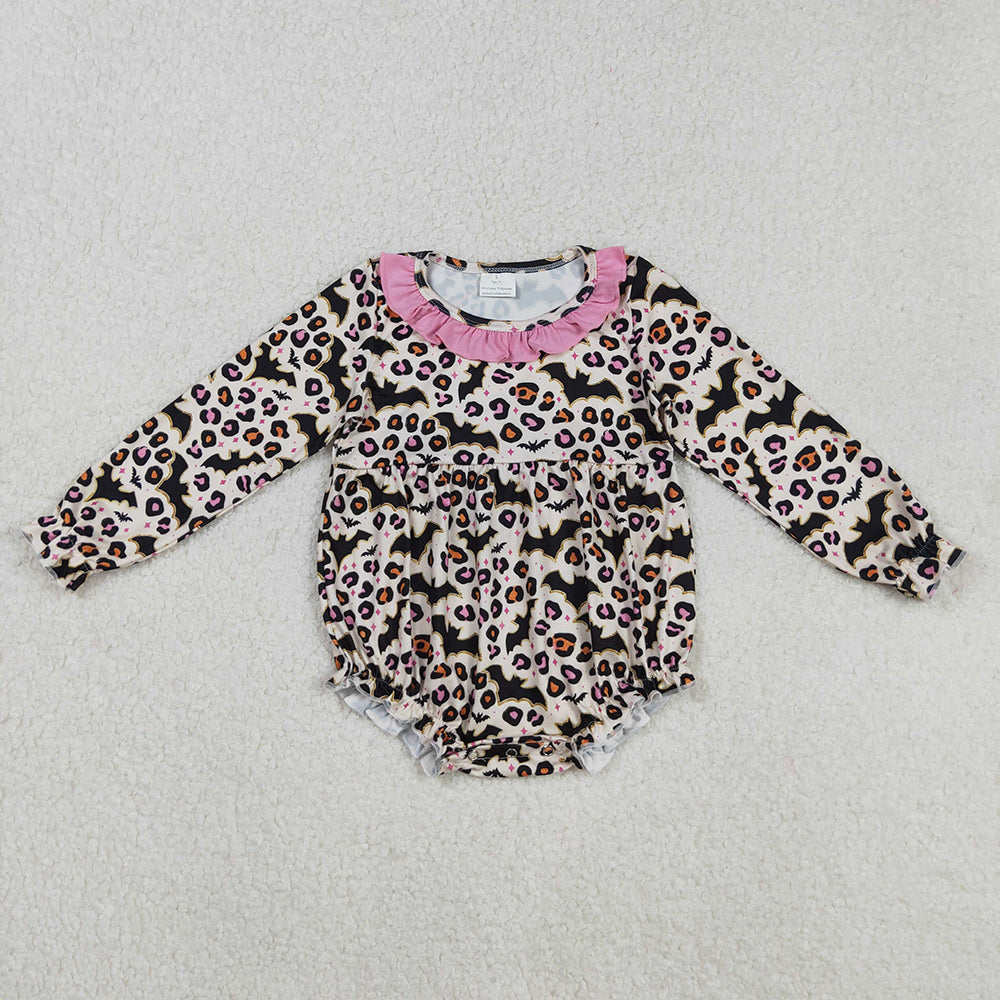 Baby Girls Halloween Leopard Bats Ruffle Rompers