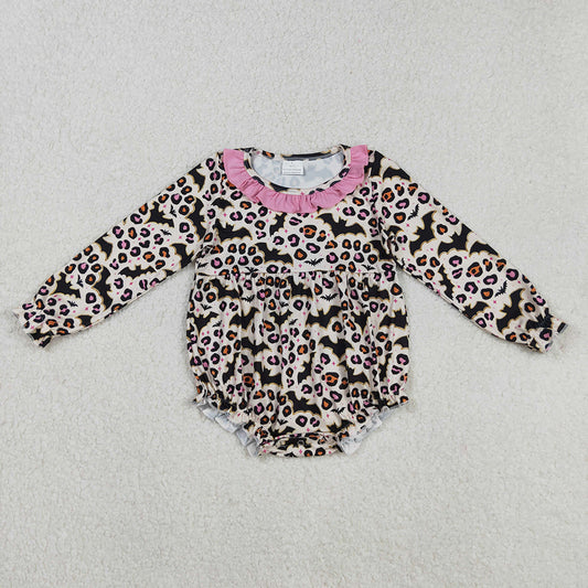Baby Girls Halloween Leopard Bats Ruffle Rompers