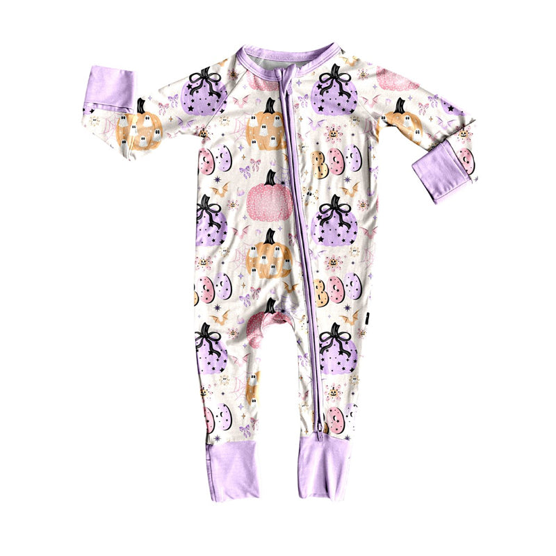 Baby Girls Long Sleeves Ghosts Pumpkins Plaid Zipper Pant Rompers Preorder