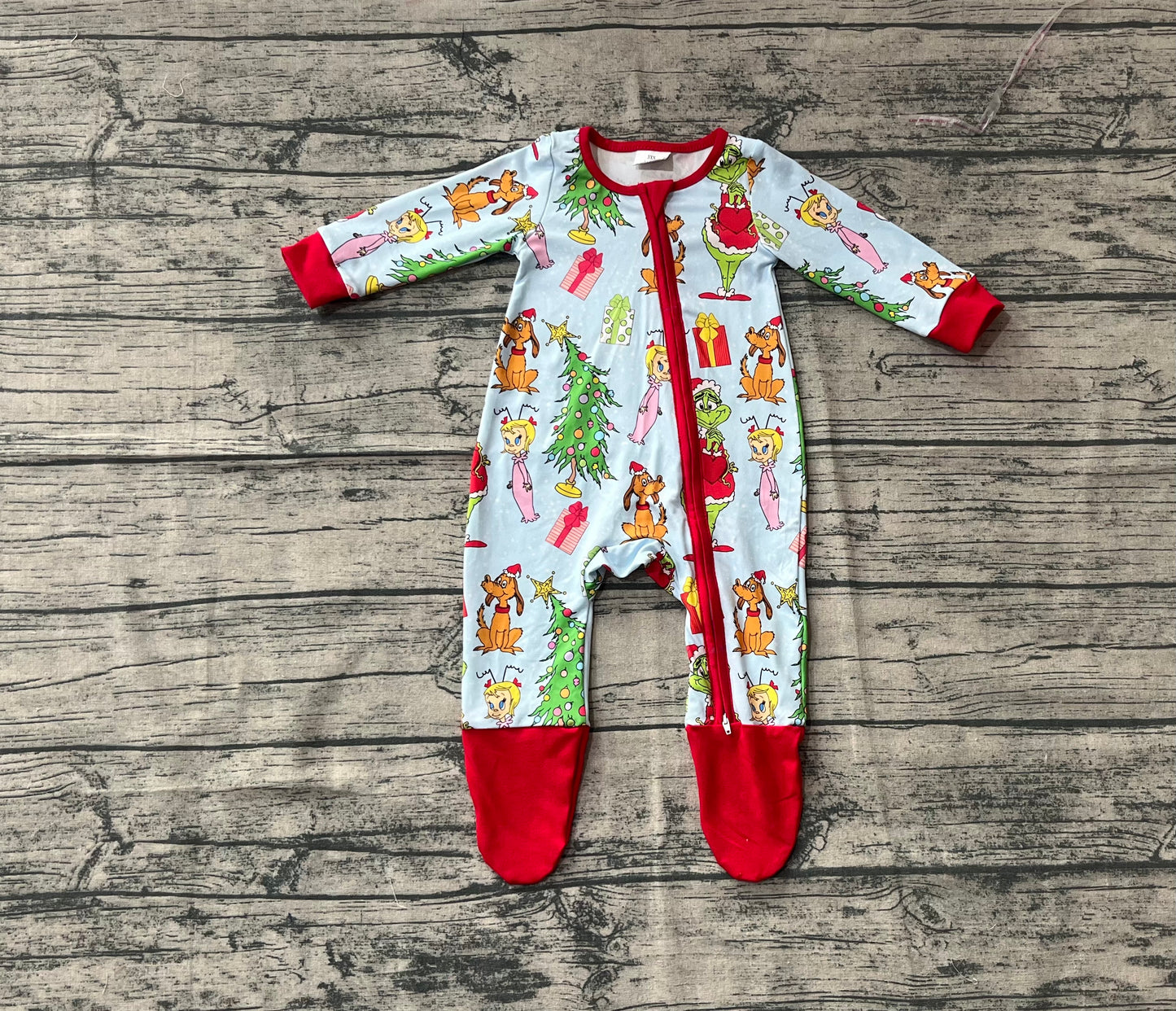 Baby Girls Green Face Christmas Trees Zipper Footed Rompers