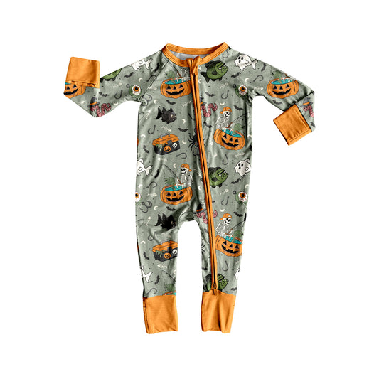 Baby Boys Long Sleeves Ghost Pumpkins Fishing Zipper Rompers Preorder