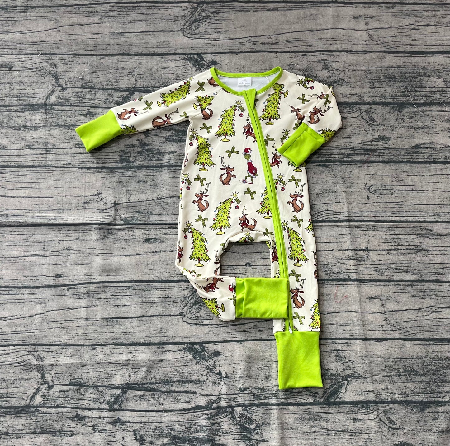 Baby Boys Christmas Trees Green Face Dogs Zipper Footie Rompers