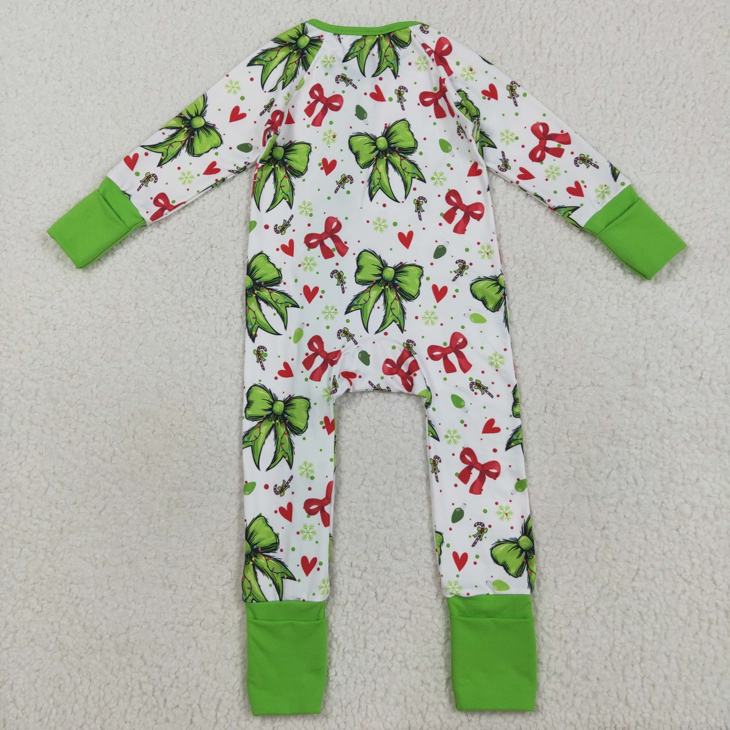 Sibling Baby Kids Holly Bows Santa Christmas Two Way Zip Convertible Rompers