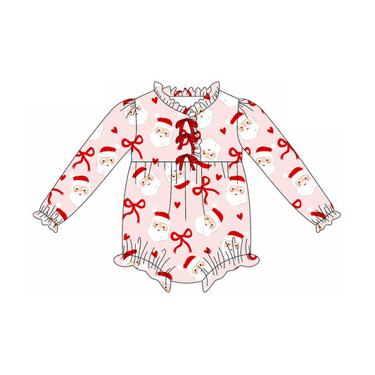 Baby Girls Pink Long Sleeves Bows Santa Plaid Ruffle Rompers Preorder