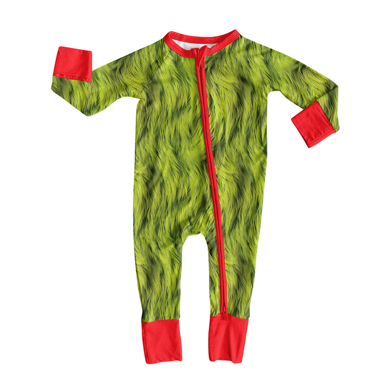 Baby Boys Green Christmas Zipper Rompers Preorder