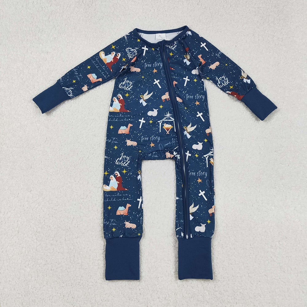 Christmas Baby Zip Footie Romper – Nativity Holiday Pajamas, Newborn–2Years