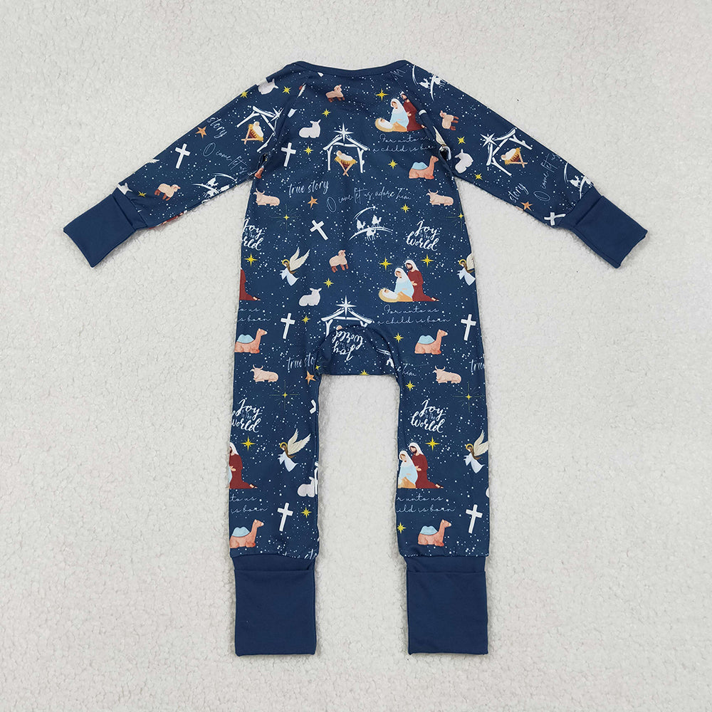 Christmas Baby Zip Footie Romper – Nativity Holiday Pajamas, Newborn–2Years