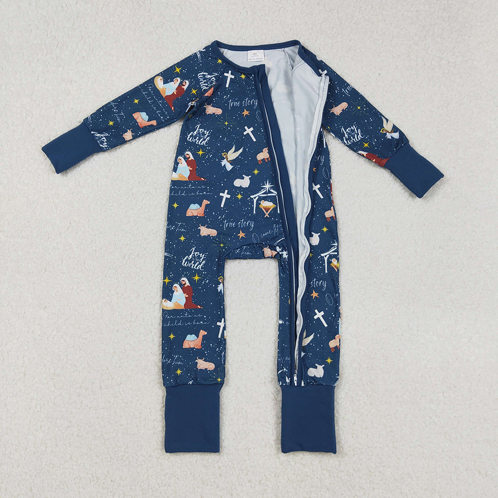 Christmas Baby Zip Footie Romper – Nativity Holiday Pajamas, Newborn–2Years