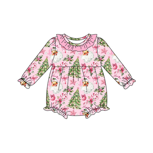 Baby Girls Christmas Trees Santa Candy Cane Ruffle Rompers Preorder