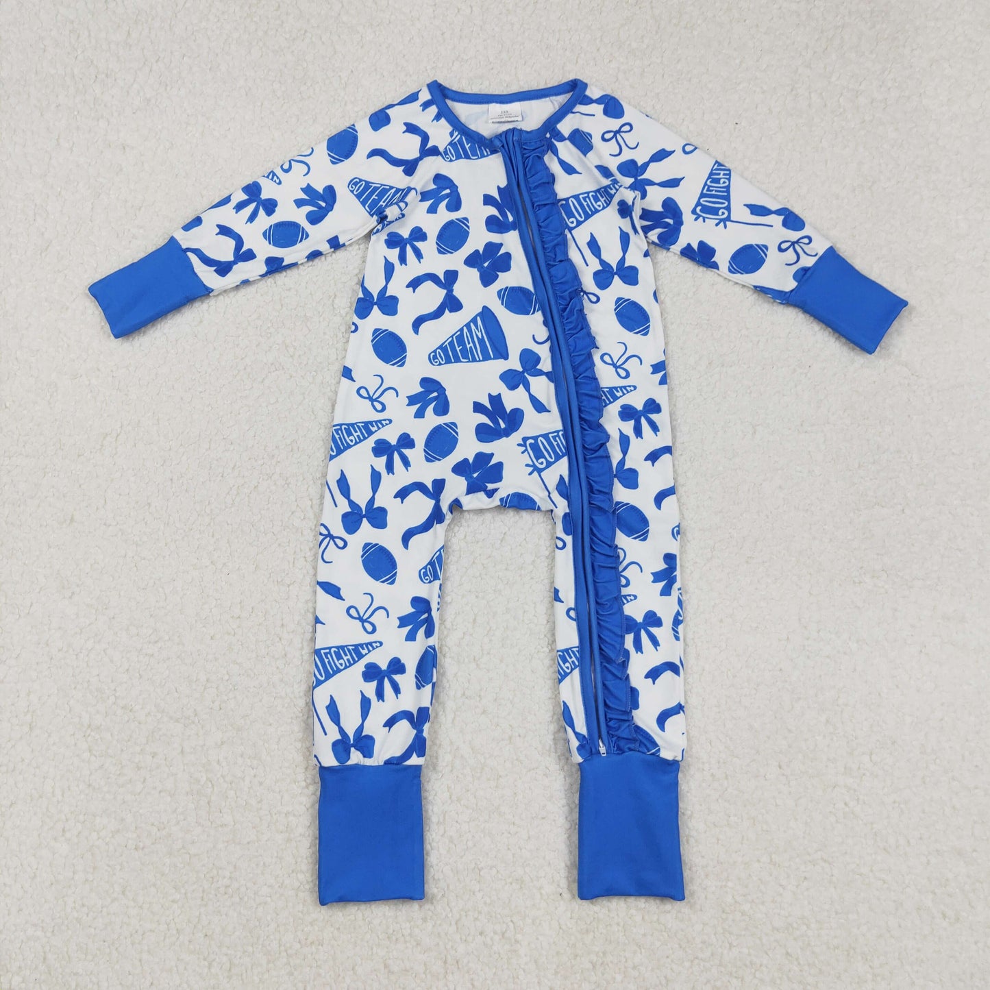 Sibling Baby Girls Blue Bows Footballs Go Team Zipper Romper Dresses Legging Pant Skorts Bottom