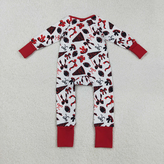 Baby Girls Red Bows Footballs Cheer Ruffle Zipper Team Rompers