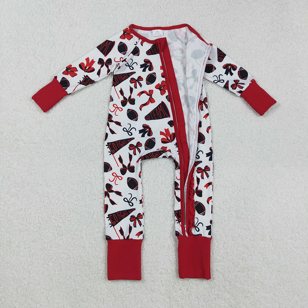 Baby Girls Red Bows Footballs Cheer Ruffle Zipper Team Rompers