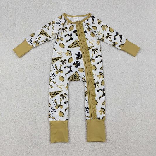 Baby Girls Golden Bows Footballs Ruffle Zipper Team Rompers