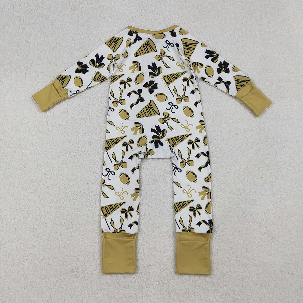 Baby Girls Golden Bows Footballs Ruffle Zipper Team Rompers