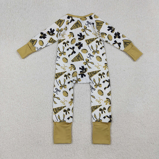Baby Girls Golden Bows Footballs Ruffle Zipper Team Rompers