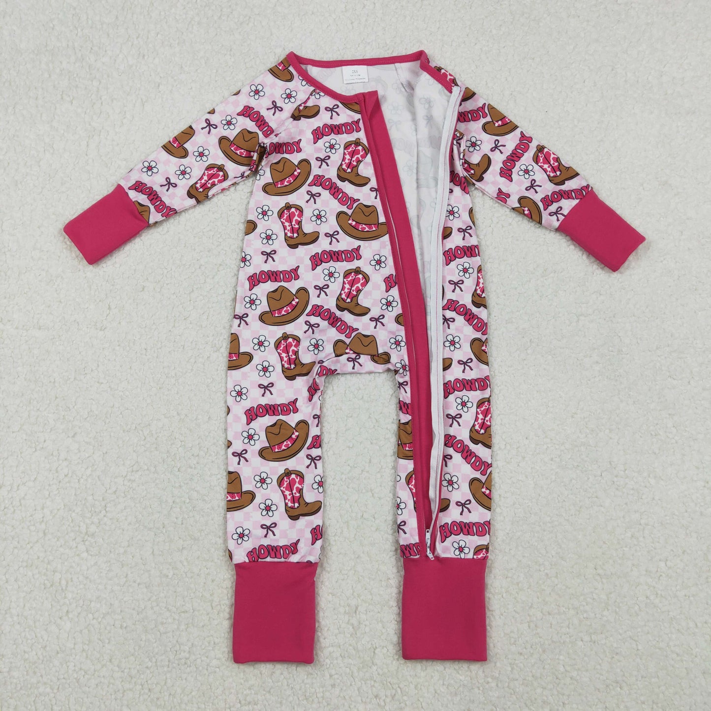 Sibling Baby Kids Hats Boots Horses Cows Western Two Way Zip Convertible Rompers