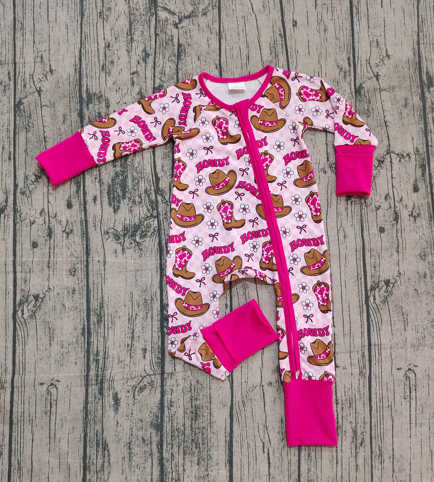 Baby Girls Western Howdy Boots Two Way Zip Convertible Rompers