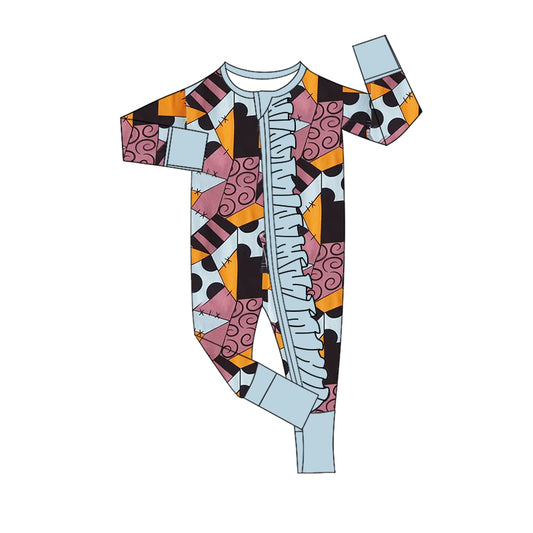 Baby Girls Colorful Pies Plaid Fall Ruffle Zipper Footie Rompers Preorder