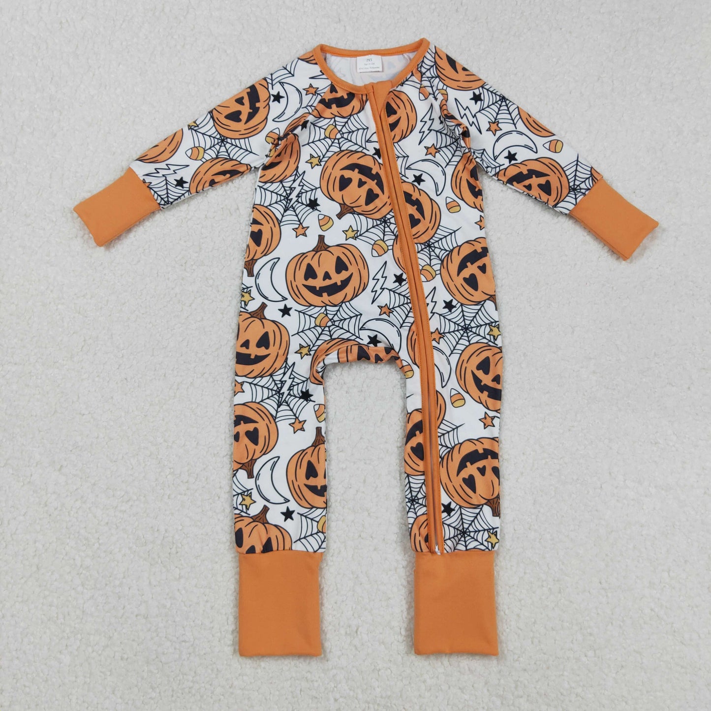 Sibling Baby Girls Ghosts Pumpkins Halloween Zipper Footie Romper Knee Length Dress