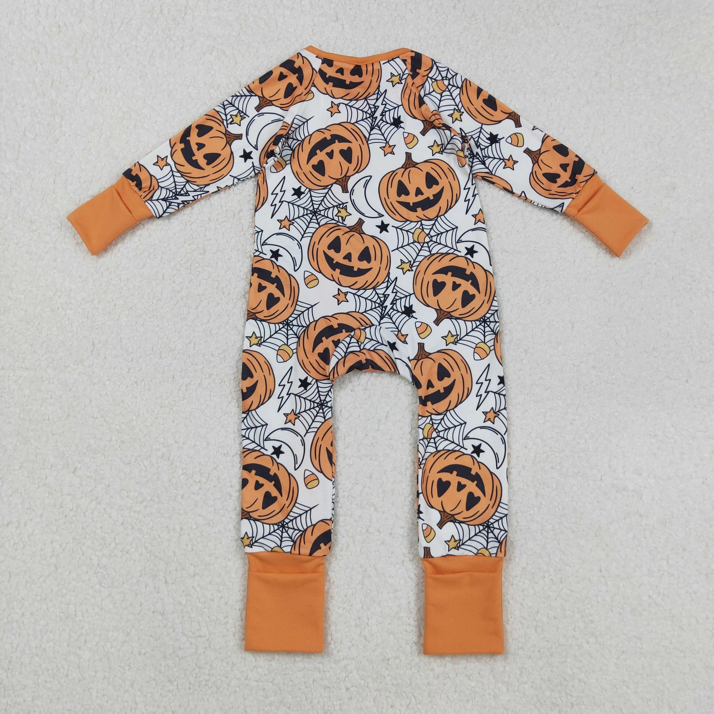 Sibling Baby Kids Ghost Pumpkins Bats Halloween Two Way Zip Convertible Rompers