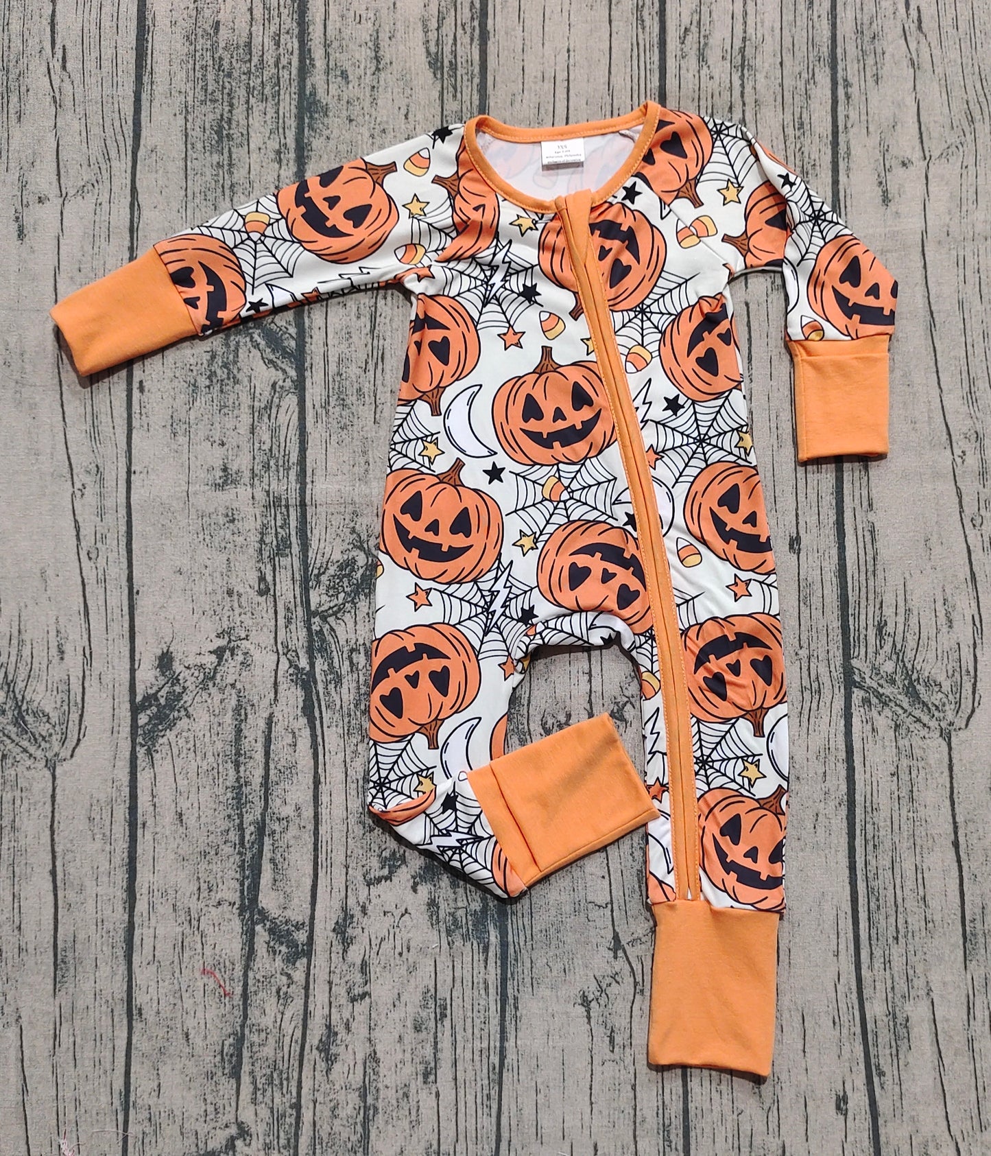 Baby Boys Spider Web Pumpkins Halloween Zipper Footie Rompers