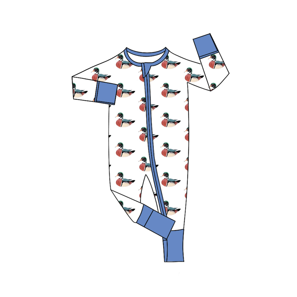 Baby Boys Ducks Plaid Zipper Footie Rompers Preorder