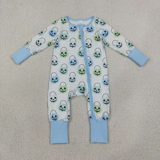 Baby Boys Ghost Pumpkins Halloween Two Way Zip Convertible Rompers