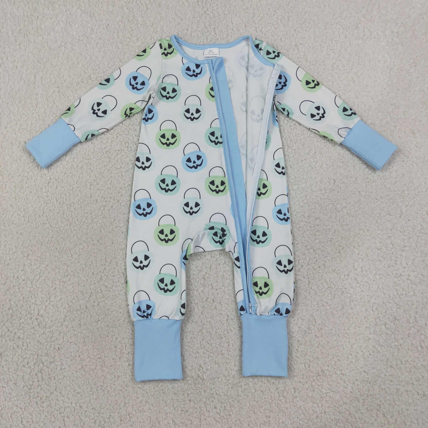 Baby Boys Ghost Pumpkins Halloween Two Way Zip Convertible Rompers