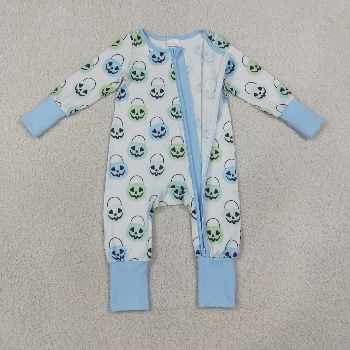 Baby Boys Ghost Pumpkins Halloween Two Way Zip Convertible Rompers