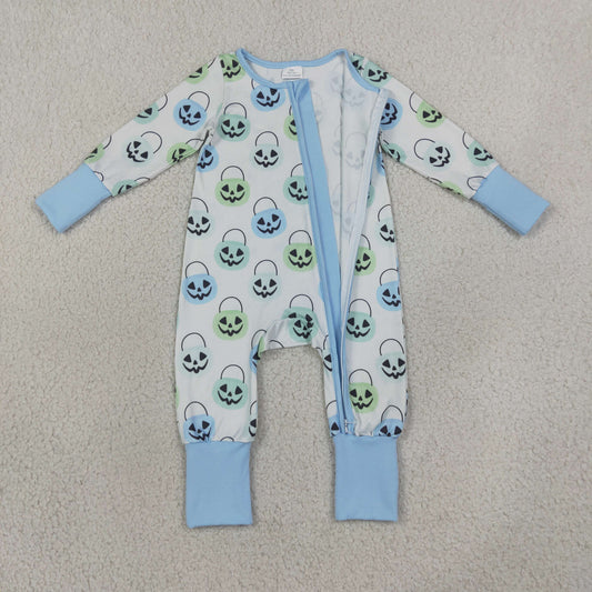 Baby Boys Ghost Pumpkins Halloween Two Way Zip Convertible Rompers