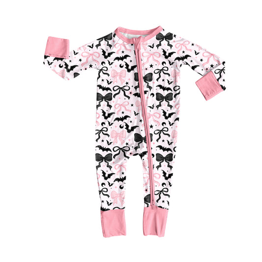 Baby Girls Bows Bats Plaid Halloween Zipper Footie Rompers Preorder