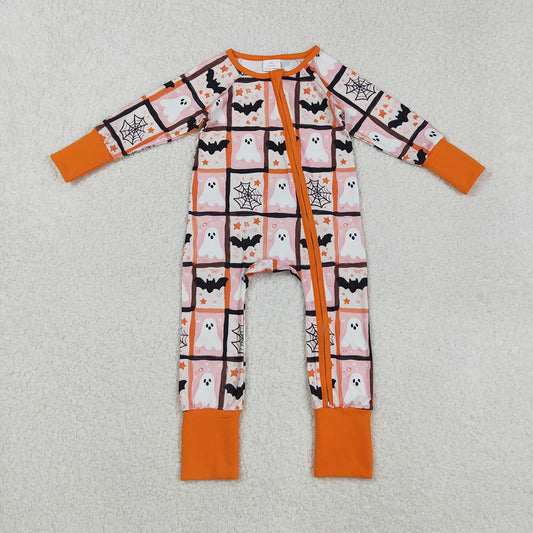 Baby Boys Ghosts Bats Halloween Zipper Footie Rompers