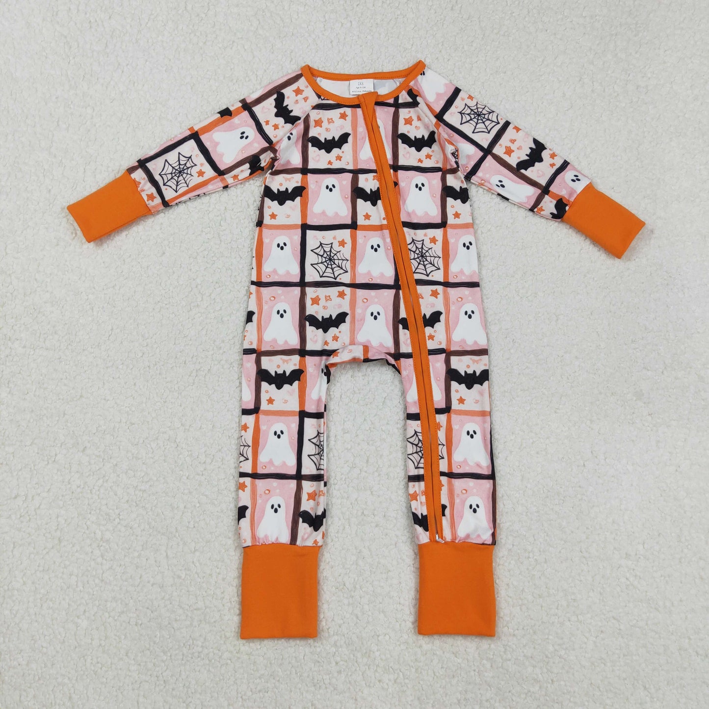 Sibling Baby Kids Ghost Pumpkins Bats Halloween Two Way Zip Convertible Rompers