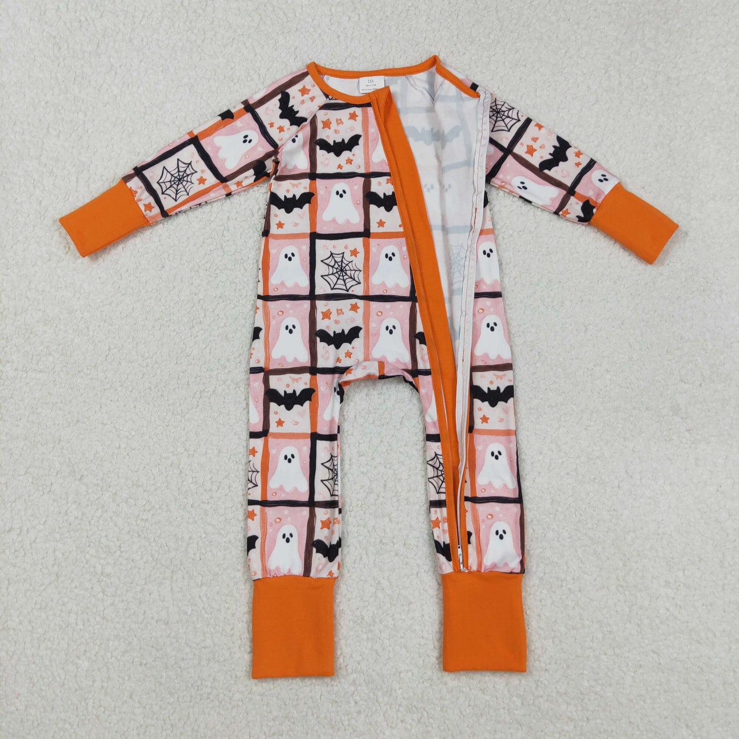 Sibling Baby Kids Ghost Pumpkins Bats Halloween Two Way Zip Convertible Rompers