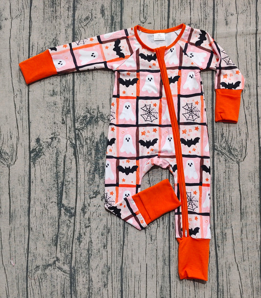 Baby Boys Ghosts Bats Halloween Zipper Footie Rompers