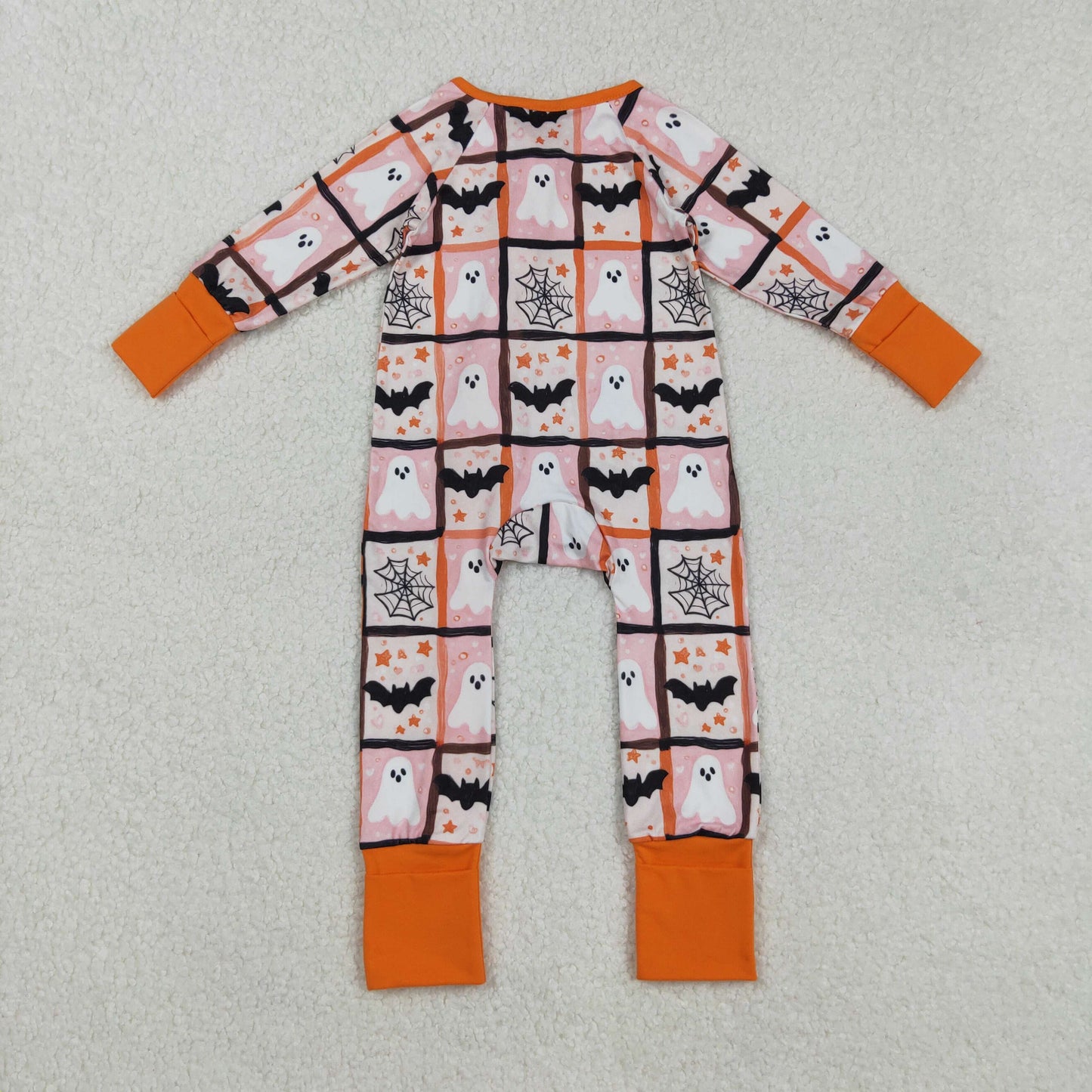 Sibling Baby Kids Ghost Pumpkins Bats Halloween Two Way Zip Convertible Rompers