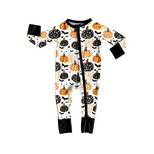 Baby Boys Ghost Bat Pumpkins Halloween Zipper Footie Rompers Preorder