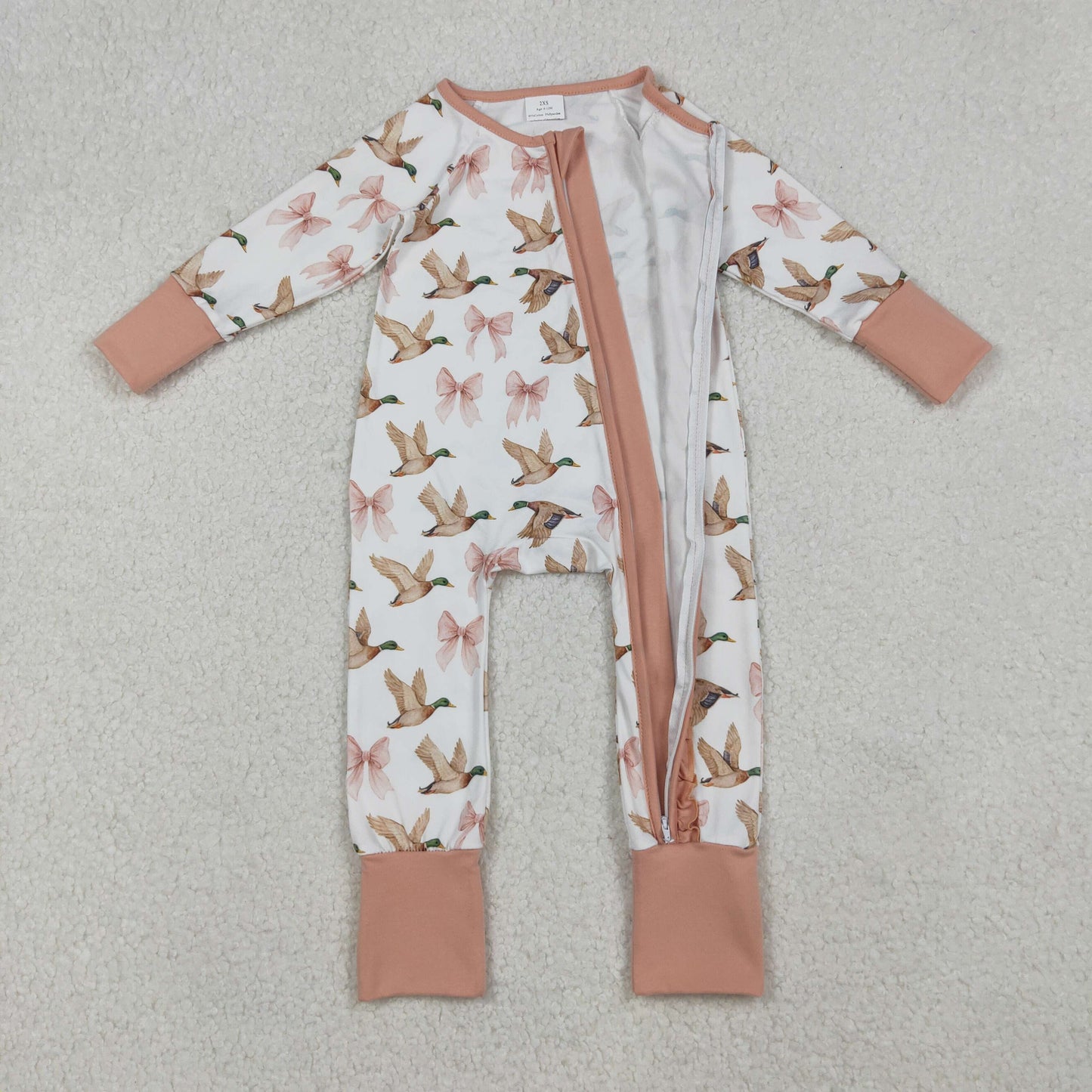 USA Shop Baby Girls Pink Bows Ducks Hunting Two Way Ruffle Zip Convertible Rompers