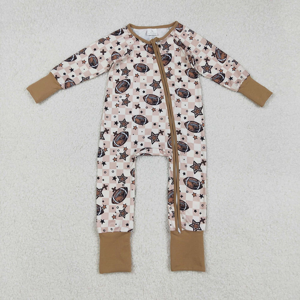Baby Boys Footballs Stars Plaid Team Zipper Footie Rompers