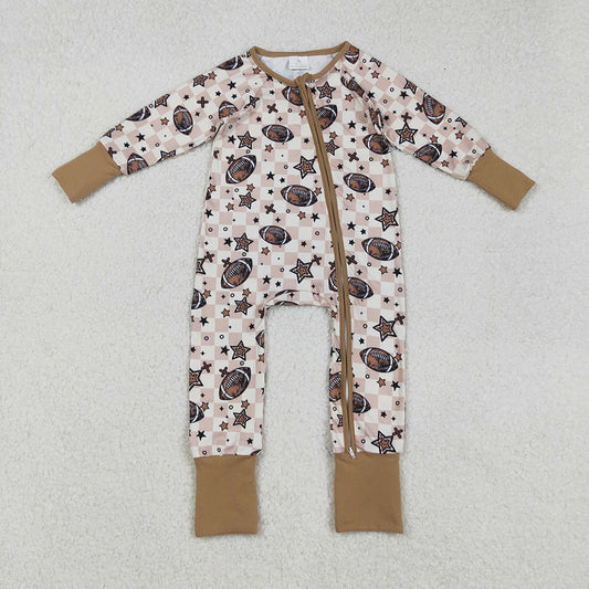 Baby Boys Footballs Stars Plaid Team Zipper Footie Rompers