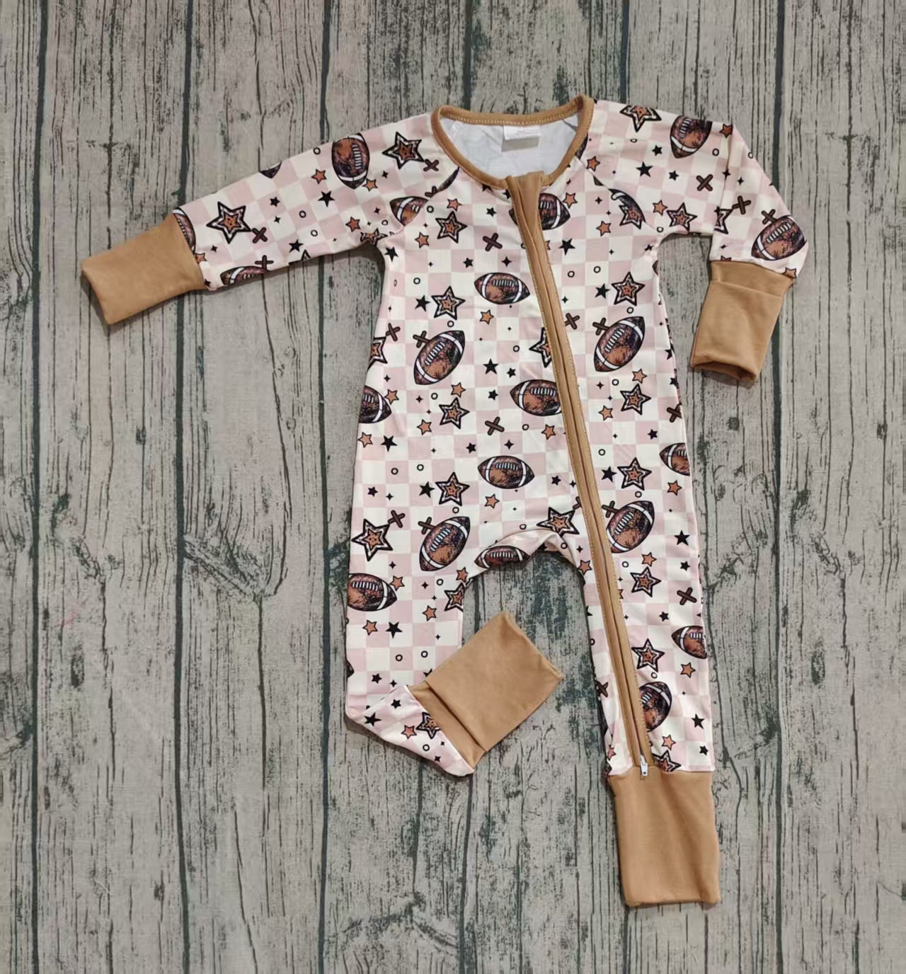 Baby Boys Footballs Stars Plaid Team Zipper Footie Rompers
