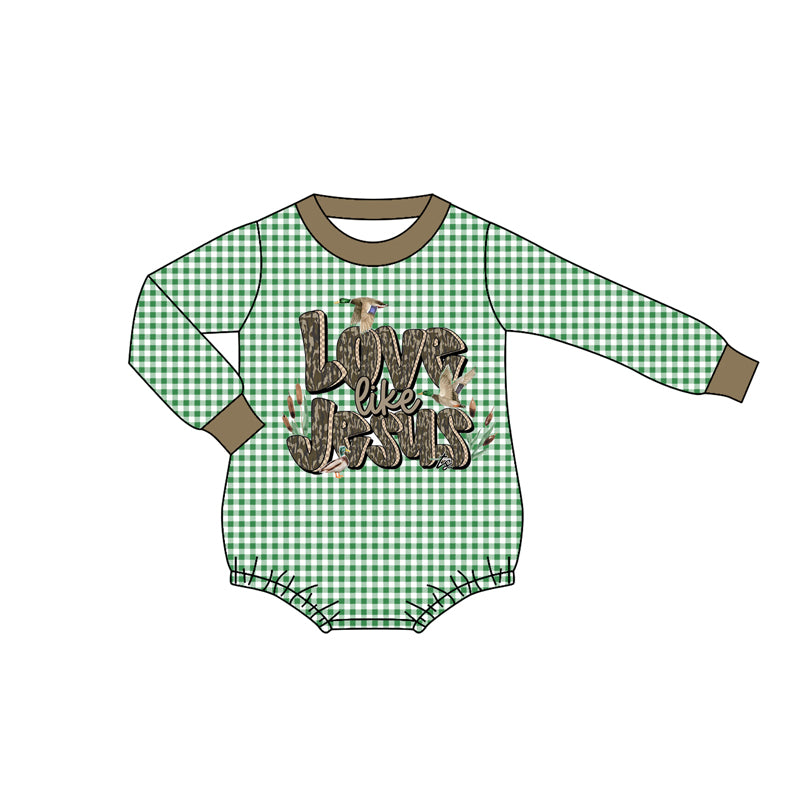 Baby Boys Green Plaid Ducks Jesus Western Rompers Preorder