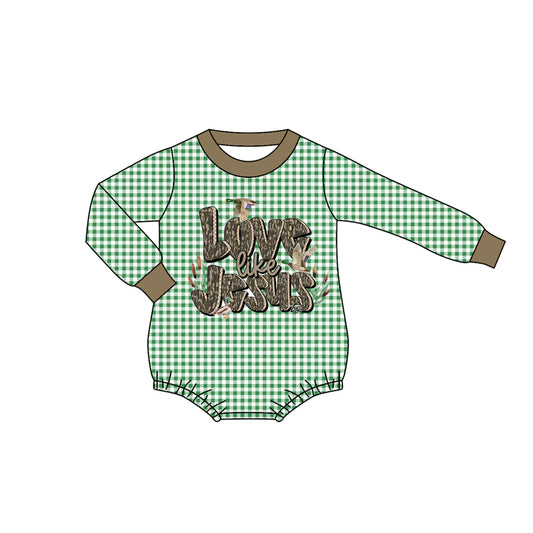 Baby Boys Green Plaid Ducks Jesus Western Rompers Preorder