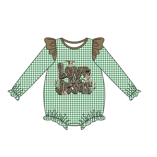 Baby Girls Green Plaid Ducks Jesus Western Rompers Preorder